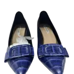 Blue High Heels Croc-embossed Texture Designed with a pointed Toe by AARON FAIRY