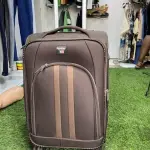 Soft-Shell Brown Trolley Suitcase with Two Vertical Stripes on the Front