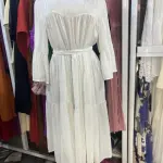 White, Long-Sleeved, tiered Maxi Dress featuring a fitted waist and flared cuffs. (Free Size)