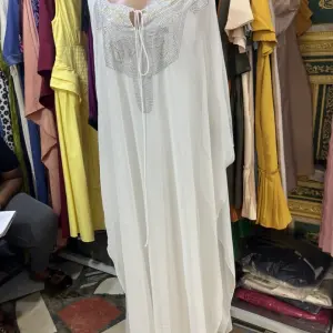 White Chiffon Abaya |kaftan |boubou, styled with an inner slip
