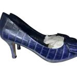 Blue High Heels Croc-embossed Texture Designed with a pointed Toe by AARON FAIRY