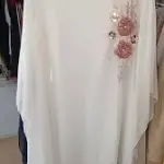 White Butterfly-style Abaya or Kaftan, featuring Floral Embroidery or beaded accents on the upper chest