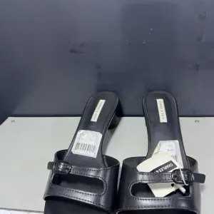 Black Square Toe Block Heeled Sandals.