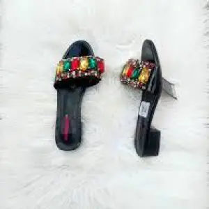 Gemstone-embellished Strap Slippers by Liliana