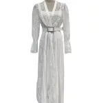 CHICEVER Elegant Solid Hollow Out Dresses for Women V Neck Long Sleeve High Waist Spliced Belt Embroidery Long Dress Female New