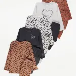 George Heart Leopard Print Long Sleeve Pyjamas 5 Pack 12months to 14years