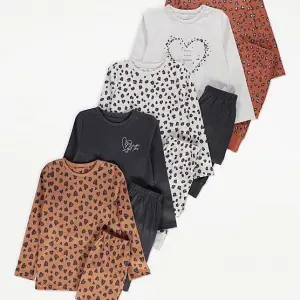 George Heart Leopard Print Long Sleeve Pyjamas 5 Pack 12months to 14years