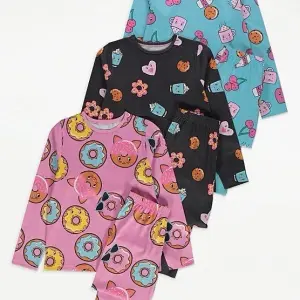 George fun Food Long Sleeve Pyjamas 3 Pack 12months to 14years