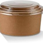 Disposable round kraft paper food container with a clear plastic lid 50pcs