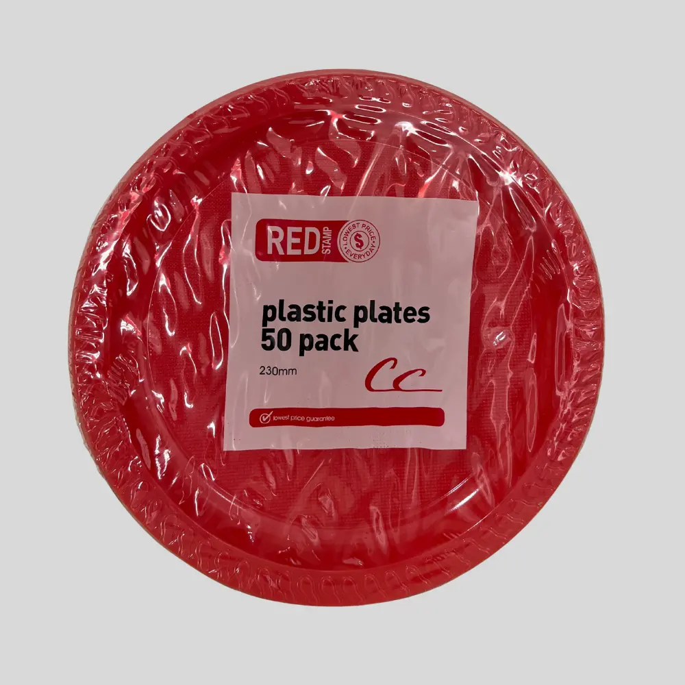 Red Stamp Disposable Plastic Plates 230mm 50pcs