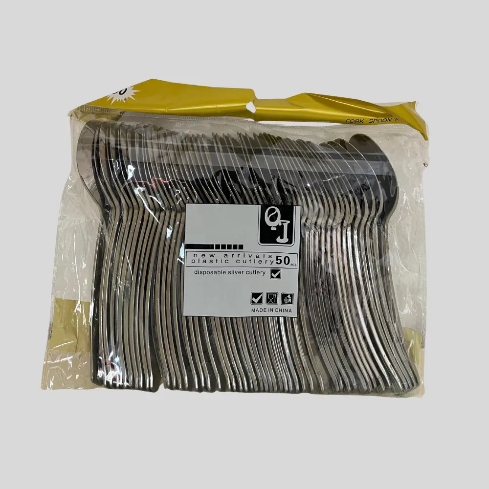 New Arrivals Disposable Silver Plastic Cutlery 50PCS