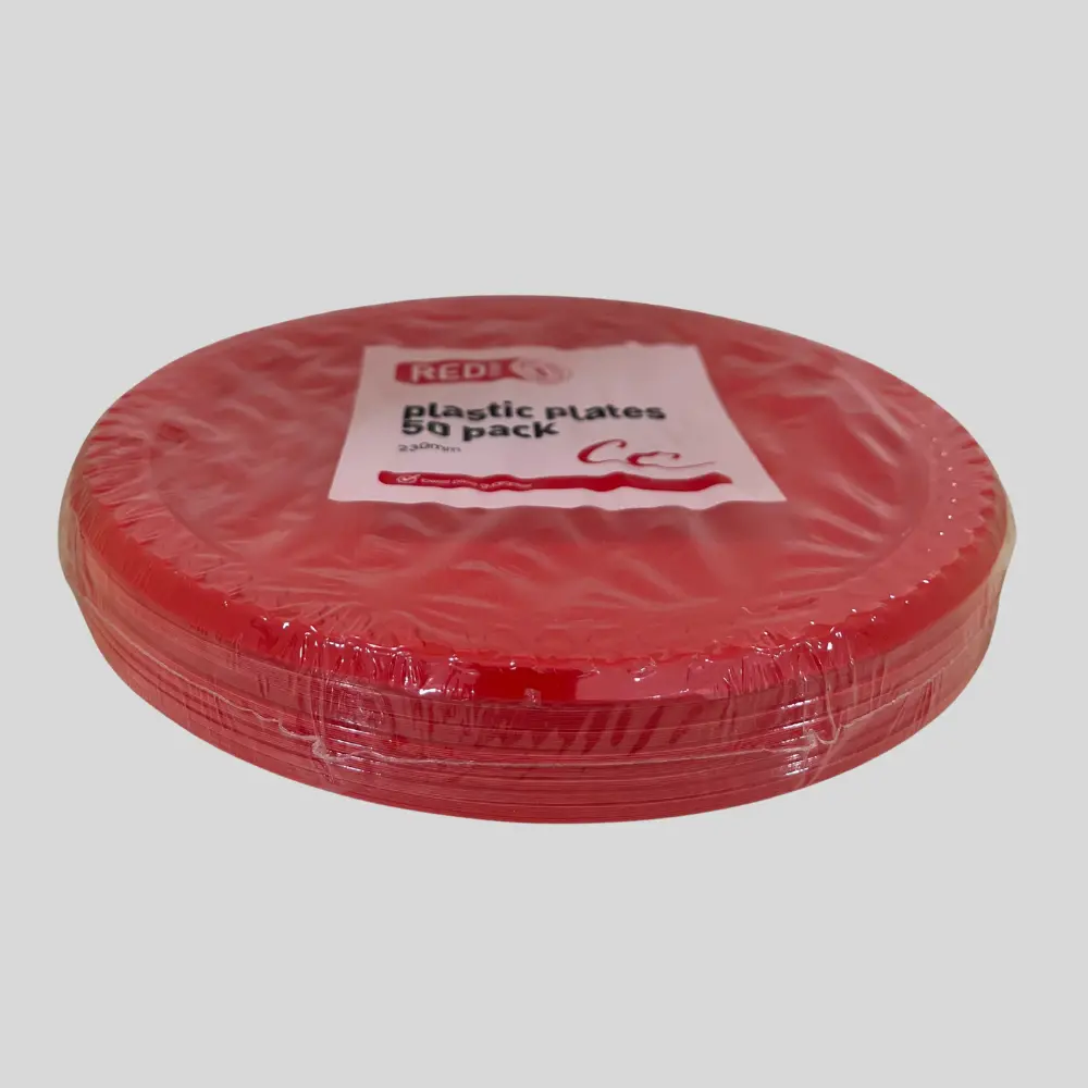 Red Stamp Disposable Plastic Plates 230mm 50pcs