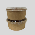 Disposable round kraft paper food container with a clear plastic lid 50pcs
