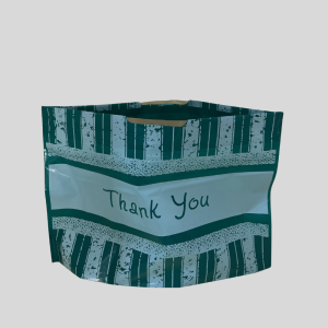 Thank You Green and White Striped Plastic Shopping Bag 50Pcs
