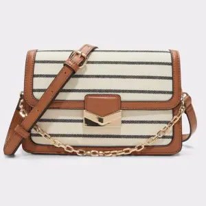 Aldo SLOANA Striped Satchel Crossboby bag, Brown trim and Gold-tone Hardware.