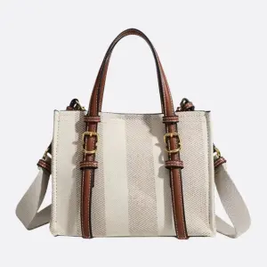 Zara Cream and Brown Mini Tote Bag