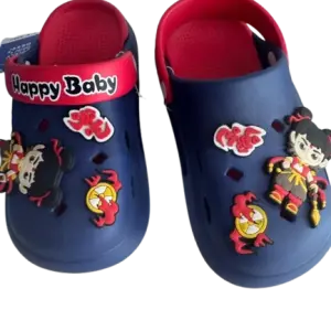 navy blue and red kids' clogs