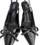 Zara Black Slingback Heels in pointed Toe, a bow on the front.
