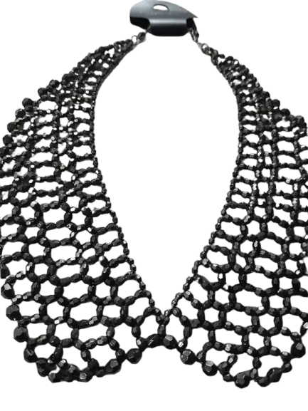 Black beaded bib collar necklace