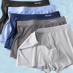 5-Pack HongKu Men'S Boxer Briefs, Classic Solid Color, 88% Polyester 12% Elastane, Medium Stretch Knit Fabric, 140gsm, Casual Wear Shortie Underwear