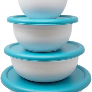 STERILITE 14069 8 Pc Covered Bowl Set, White & Blue