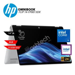 HP OmniBook 5 Flip 14-fp0013dx X360 Laptop, 14″ 2K IPS Touch Display, Intel Core 5 120U Processor, 15th Gen, 8GB DDR5-Onboard RAM