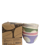 A set of speckled ceramic mixing or serving bowls.