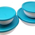 STERILITE 14069 8 Pc Covered Bowl Set, White & Blue