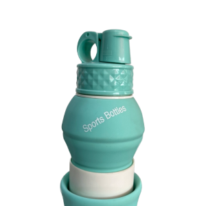 A collapsible silicone sports water bottle