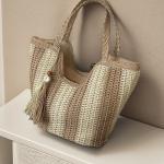 Large Capacity Woven Basket Bag for Women, 2025 New Model, Beach, Seaside Vacation, Shoulder Bag, Fashion Woven, Commuter Tote Bag